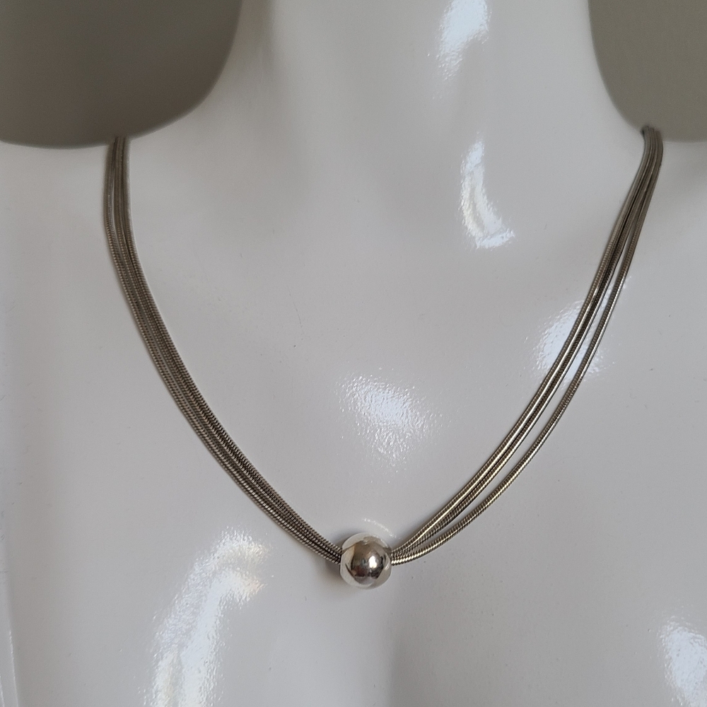 Vintage SILPADA 16" Modernist Sterling Silver 3 Strand Chain Ball Necklace - Picture 4 of 10